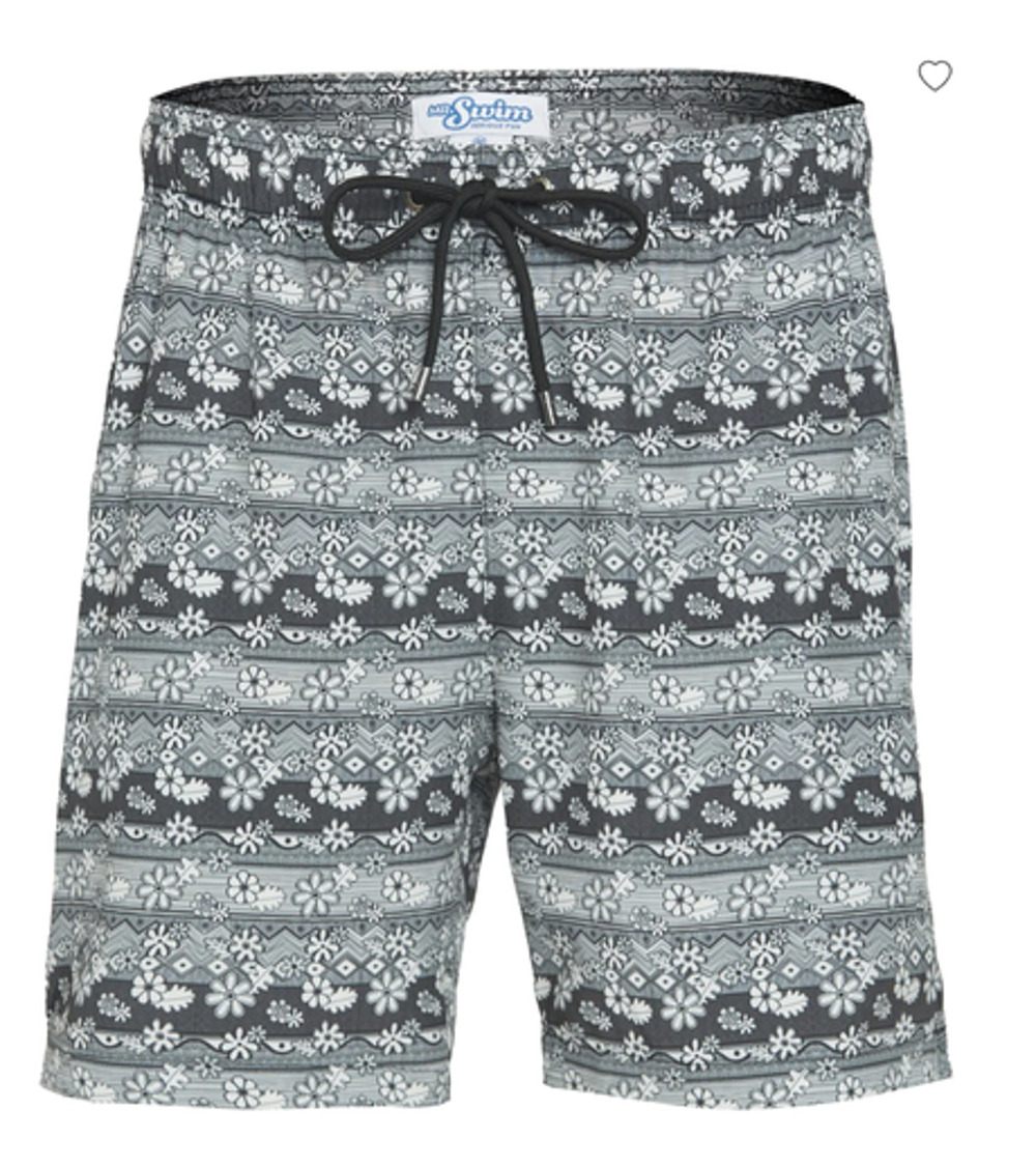Mr.Swim Batik Floral Swim Trunks Mens Size S UPF 50 Black Mesh Lined Board Short